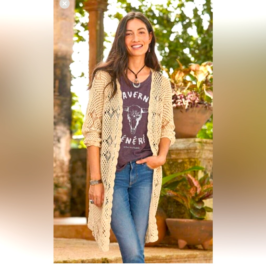 Sundance Aria Cardigan Crochet Lightweight 100% Cotton Size Petite Xxs